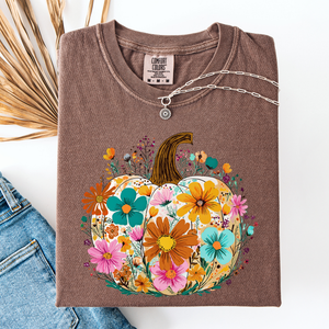 Pumpkin Floral Watercolor Leopard Print Pumpkins Bouquet Halloween Fall Comfort Colors Tee — view 10