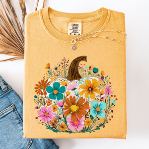 Pumpkin Floral Watercolor Leopard Print Pumpkins Bouquet Halloween Fall Comfort Colors Tee — view 7