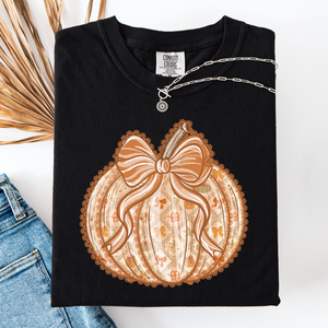 Pumpkin Faux Lace Coquette Pattern Watercolor Scene Halloween Autumn Fall Comfort Colors Tee — view 3