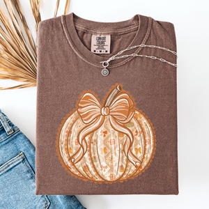 Pumpkin Faux Lace Coquette Pattern Watercolor Scene Halloween Autumn Fall Comfort Colors Tee — view 4