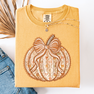 Pumpkin Faux Lace Coquette Pattern Watercolor Scene Halloween Autumn Fall Comfort Colors Tee — view 6