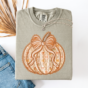Pumpkin Faux Lace Coquette Pattern Watercolor Scene Halloween Autumn Fall Comfort Colors Tee — view 7