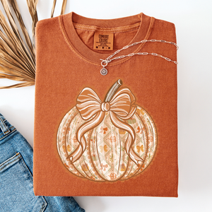 Pumpkin Faux Lace Coquette Pattern Watercolor Scene Halloween Autumn Fall Comfort Colors Tee — view 1