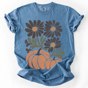 Pumpkins And Flowers Watercolor Allover Print Halloween Autumn Comfort Colors Tee — view 4