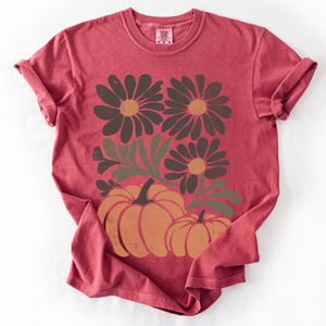 Pumpkins And Flowers Watercolor Allover Print Halloween Autumn Comfort Colors Tee — view 7