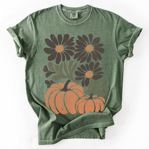 Pumpkins And Flowers Watercolor Allover Print Halloween Autumn Comfort Colors Tee — view 5