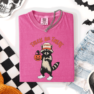 Raccoon Trick Or Treat Halloween Spooky Nighttime Illustration Artwork Comfort Colors Tee — view 6