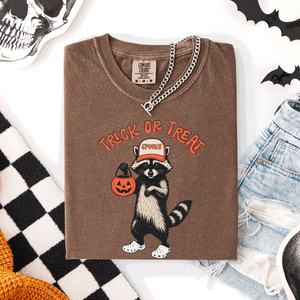 Raccoon Trick Or Treat Halloween Spooky Nighttime Illustration Artwork Comfort Colors Tee — view 5