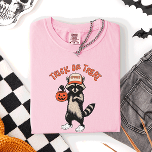 Raccoon Trick Or Treat Halloween Spooky Nighttime Illustration Artwork Comfort Colors Tee — view 8