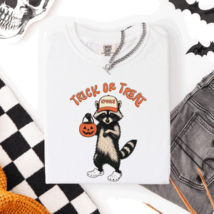 Raccoon Trick Or Treat Halloween Spooky Nighttime Illustration Artwork Comfort Colors Tee — view 9