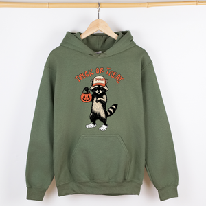 Raccoon Trick Or Treat Halloween Mischief Spooky Costume Night Meme Vintage Print Graphic Hoodie — view 3