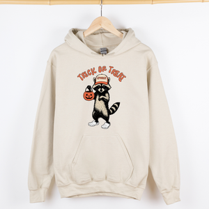 Raccoon Trick Or Treat Halloween Mischief Spooky Costume Night Meme Vintage Print Graphic Hoodie — view 1