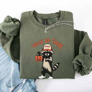 Raccoon Trick Or Treat Halloween Spooky Cozy Nighttime Autumn Theme Seasonal Fun Sweatshirt — view 3