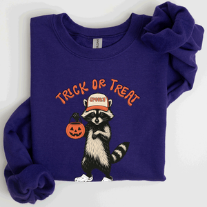 Raccoon Trick Or Treat Halloween Spooky Cozy Nighttime Autumn Theme Seasonal Fun Sweatshirt — view 8