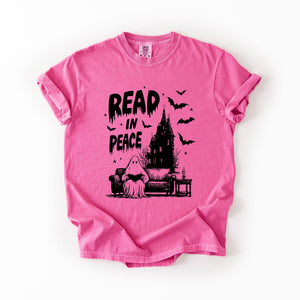 Read In Peace Ghost Haunted Halloween Spooky Bookish Library BookTok Comfort Colors Tee — view 4