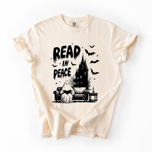 Read In Peace Ghost Haunted Halloween Spooky Bookish Library BookTok Comfort Colors Tee — view 2