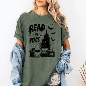Read In Peace Ghost Haunted Halloween Spooky Bookish Library BookTok Comfort Colors Tee — view 3