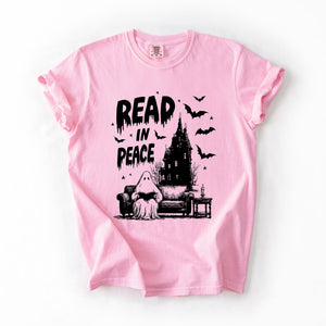 Read In Peace Ghost Haunted Halloween Spooky Bookish Library BookTok Comfort Colors Tee — view 6