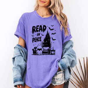 Read In Peace Ghost Haunted Halloween Spooky Bookish Library BookTok Comfort Colors Tee — view 7