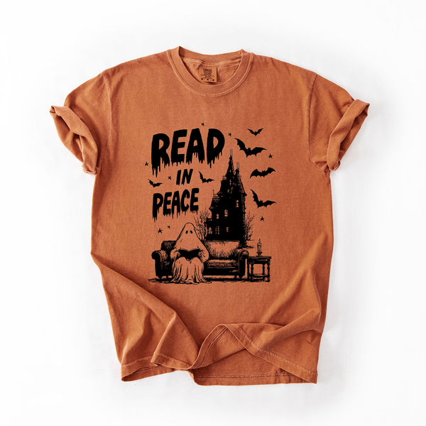 Read In Peace Ghost Haunted Halloween Spooky Bookish Library BookTok Comfort Colors Tee