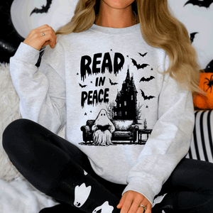 Read In Peace Ghost Haunted Halloween Spooky Bookish Library Booktok Graphic Sweatshirt — view 1