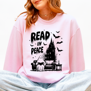 Read In Peace Ghost Haunted Halloween Spooky Bookish Library Booktok Graphic Sweatshirt — view 2