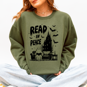 Read In Peace Ghost Haunted Halloween Spooky Bookish Library Booktok Graphic Sweatshirt — view 4