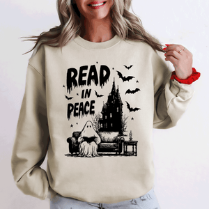 Read In Peace Ghost Haunted Halloween Spooky Bookish Library Booktok Graphic Sweatshirt — view 3