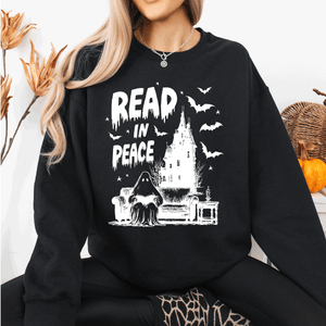 Read In Peace Ghost Haunted Halloween Spooky Bookish Library Booktok Graphic Sweatshirt — view 7