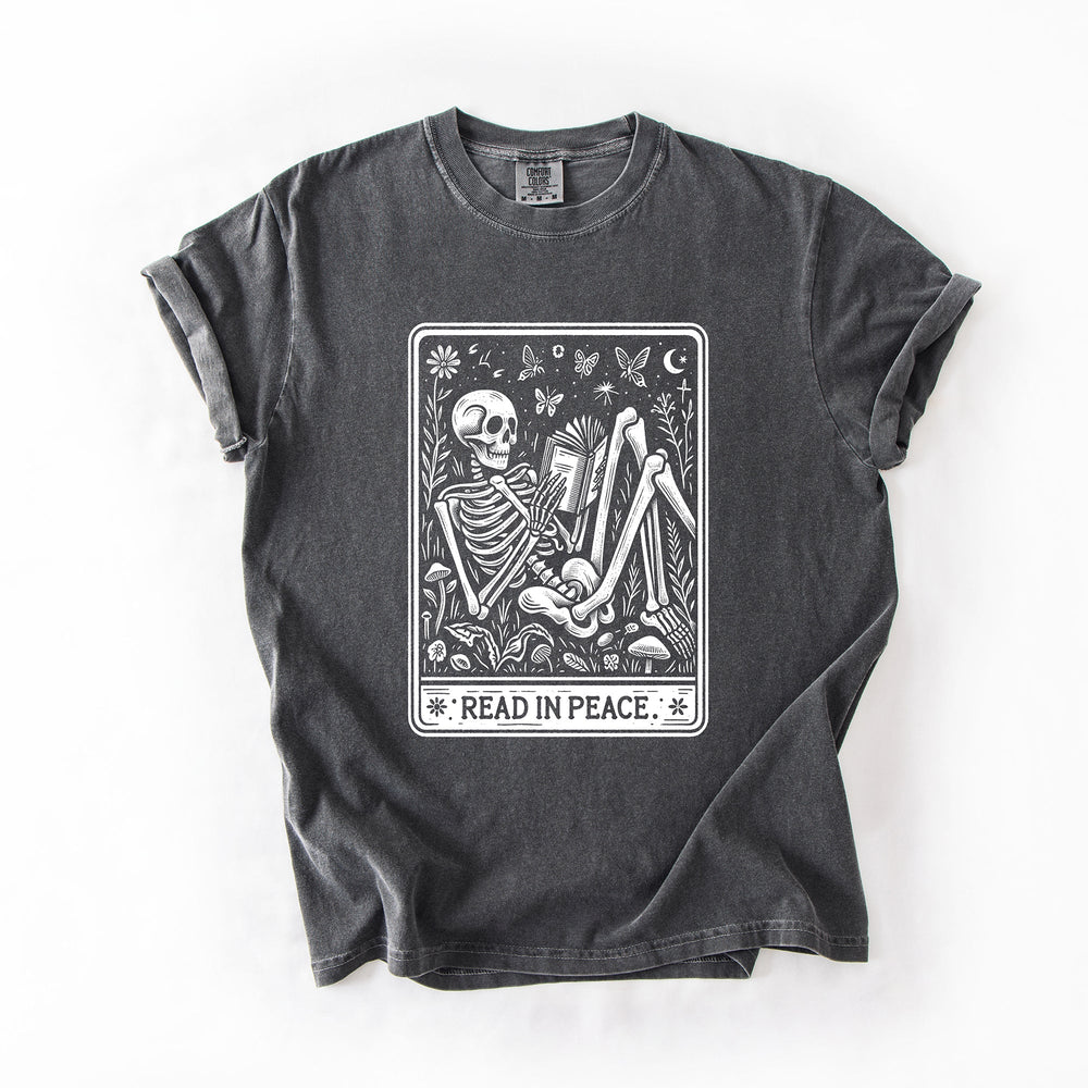 Read In Peace Halloween Skeleton Tarot Books Library Spooky Edition Comfort Colors Tee