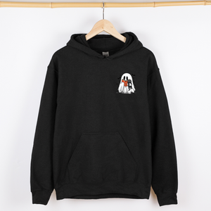 Reading Ghost Cat Pocket Bookish Halloween Library Cozy Spooky Night Graphic Hoodie — view 4