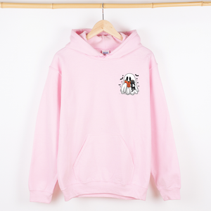 Reading Ghost Cat Pocket Bookish Halloween Library Cozy Spooky Night Graphic Hoodie — view 6