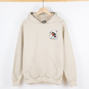 Reading Ghost Cat Pocket Bookish Halloween Library Cozy Spooky Night Graphic Hoodie — view 5