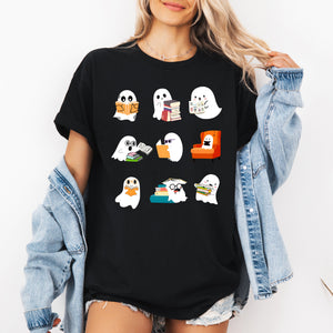 Reading Ghosts Halloween Library Books Spooky Story Lovers Edition Collectible Limited Print Graphic Tee — view 1