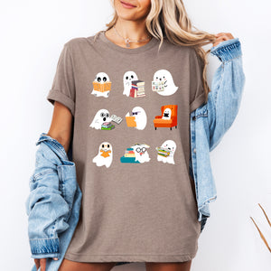 Reading Ghosts Halloween Library Books Spooky Story Lovers Edition Collectible Limited Print Graphic Tee — view 2