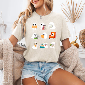Reading Ghosts Halloween Library Books Spooky Story Lovers Edition Collectible Limited Print Graphic Tee — view 4