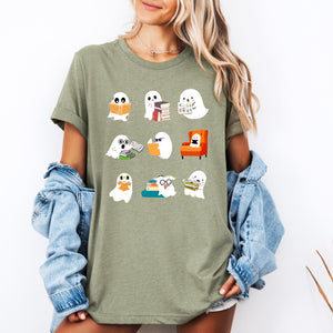 Reading Ghosts Halloween Library Books Spooky Story Lovers Edition Collectible Limited Print Graphic Tee — view 3
