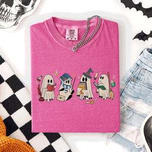 Reading Ghosts, Witches, Wizards Halloween Night Book Lovers Illustration Comfort Colors Tee — view 5