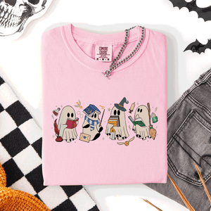 Reading Ghosts, Witches, Wizards Halloween Night Book Lovers Illustration Comfort Colors Tee — view 8