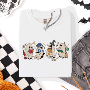 Reading Ghosts, Witches, Wizards Halloween Night Book Lovers Illustration Comfort Colors Tee — view 10