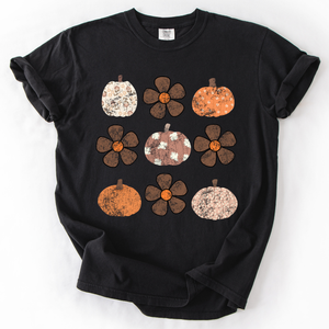 Retro Halloween Watercolor Floral Pumpkin Pattern Autumn Fall Comfort Colors Tee — view 7
