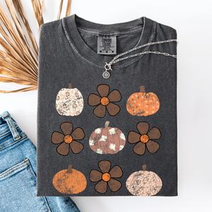 Retro Halloween Watercolor Floral Pumpkin Pattern Autumn Fall Comfort Colors Tee — view 4