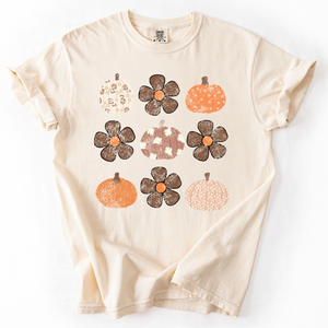 Retro Halloween Watercolor Floral Pumpkin Pattern Autumn Fall Comfort Colors Tee — view 5