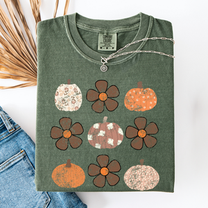 Retro Halloween Watercolor Floral Pumpkin Pattern Autumn Fall Comfort Colors Tee — view 6