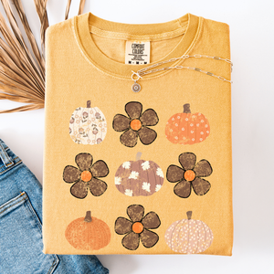 Retro Halloween Watercolor Floral Pumpkin Pattern Autumn Fall Comfort Colors Tee — view 8