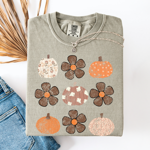 Retro Halloween Watercolor Floral Pumpkin Pattern Autumn Fall Comfort Colors Tee — view 3
