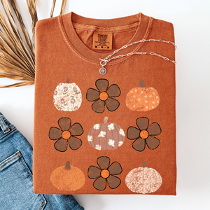 Retro Halloween Watercolor Floral Pumpkin Pattern Autumn Fall Comfort Colors Tee — view 2