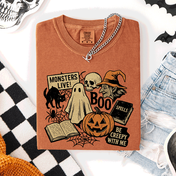 Retro Halloween Monsters Witch Creepy Vintage Style Spooktacular Comfort Colors Tee