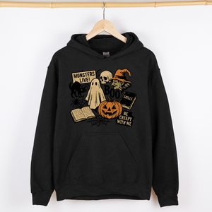Retro Halloween Monsters Witch Creepy Reading Ghost Vintage Illustration Graphic Hoodie — view 6