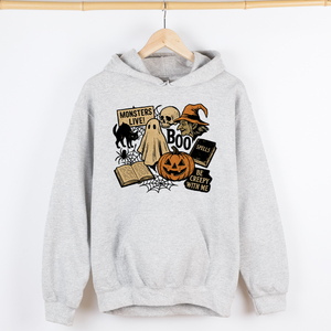 Retro Halloween Monsters Witch Creepy Reading Ghost Vintage Illustration Graphic Hoodie — view 3